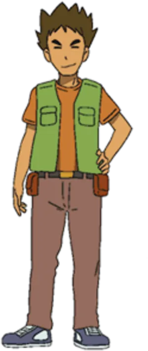 Animated Character Green Vest Brown Pants PNG image