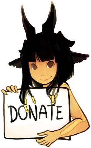 Animated Character Holding Donate Sign PNG image
