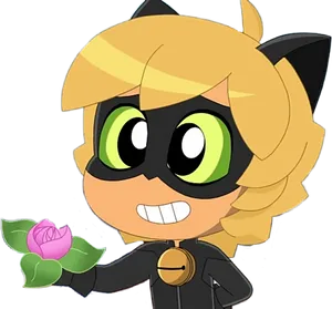 Animated Character Holding Rose PNG