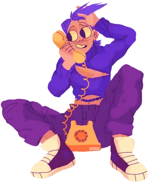 Animated Character Phone Call Illustration PNG