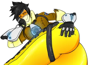 Animated Character Riding Robot Duck PNG image