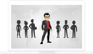 Animated Character Standing Out From Crowd PNG image