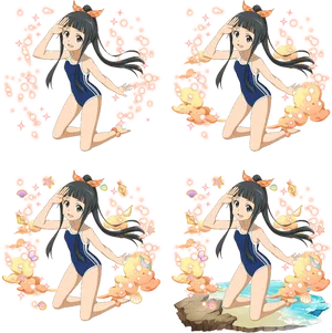 Animated Character Swimsuit Beach Scene PNG image