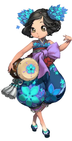 Animated Character Traditional Dress Tambourine PNG image