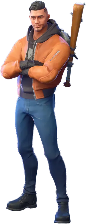 Animated Character With Baseball Bat PNG
