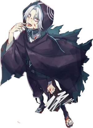 Animated Character With Blue Hairand Cloak PNG image