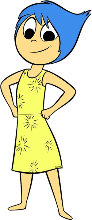 Animated Character With Blue Hairand Yellow Dress PNG image