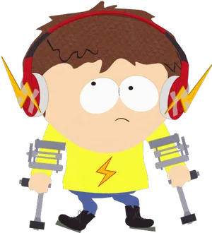 Animated Character With Headphonesand Dumbbells PNG image