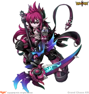 Animated Character With Pink Hairand Armor PNG image