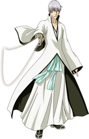 Animated_ Character_ With_ White_ Robe_and_ Silver_ Hair PNG image