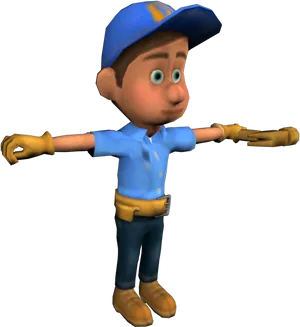 Animated Characterin Blue Capand Work Gloves PNG image
