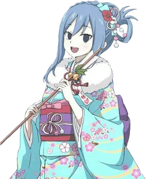 Animated Characterin Blue Kimono PNG image