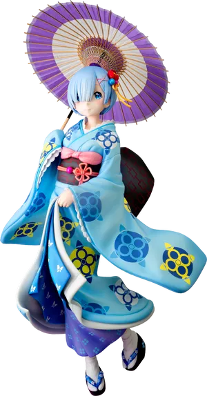 Animated Characterin Blue Kimonowith Umbrella