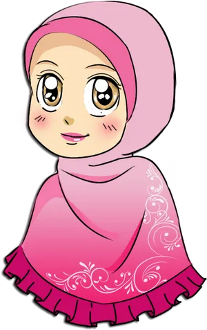 Animated Characterin Pink Hijab PNG image