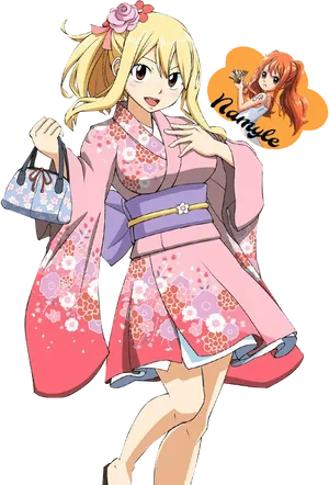 Animated Characterin Pink Kimono PNG image