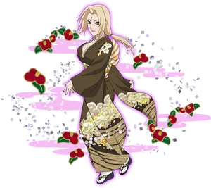 Animated Characterin Traditional Kimono PNG