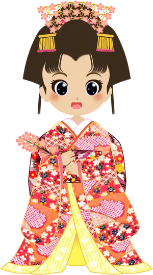 Animated Characterin Traditional Kimono PNG image