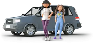 Animated Characters Near Car PNG image