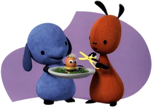 Animated Characters Sharing Food PNG image