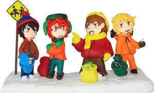 Animated Characters Winter Scene PNG image