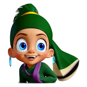 Animated Characterwith Green Hatand Scarf PNG