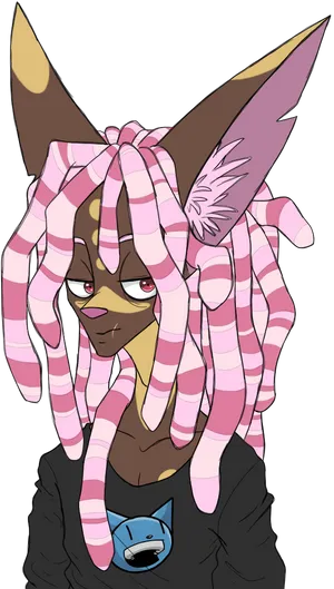Animated Characterwith Pink Dreadsand Ears PNG image