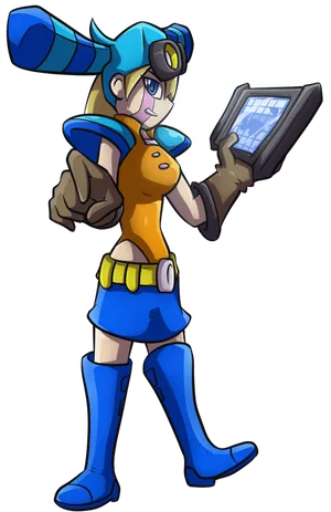 Animated Characterwith Tabletand Headgear PNG image