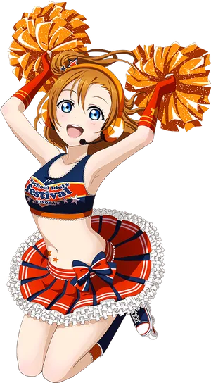 Animated Cheerleader Orange Pom Poms PNG image