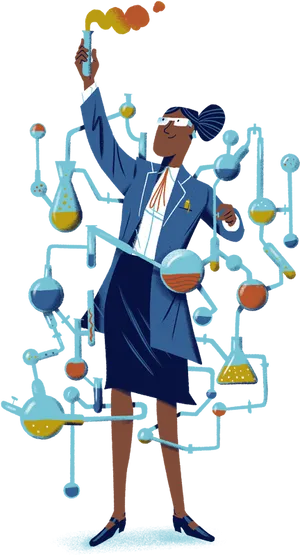 Animated Chemist Performing Experiments PNG image