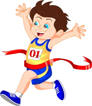 Animated Child Athlete Crossing Finish Line PNG