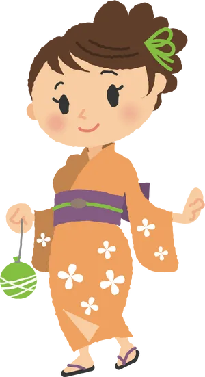 Animated Childin Orange Kimono PNG image
