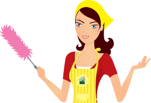 Animated Cleaning Ladywith Feather Duster PNG image