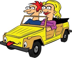 Animated Couple Enjoying Car Ride PNG