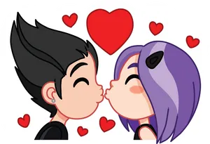 Animated Couple Kissing With Hearts PNG image