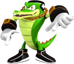 Animated Crocodile Character Pointing PNG