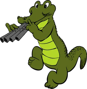 Animated Crocodile Playing Flute PNG