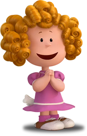 Animated Curly Haired Girl Character PNG