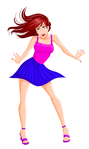 Animated Dancing Girlin Pinkand Blue PNG image