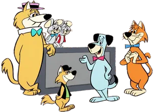 Animated Dog Characters Gathering PNG image