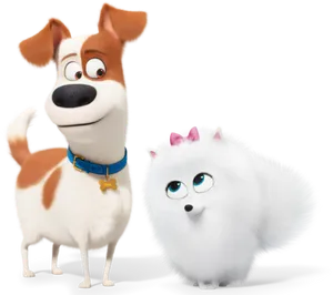 Animated Dogand Fluffy Cat Friends PNG image