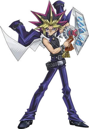 Animated Duelistwith Card Deck PNG image