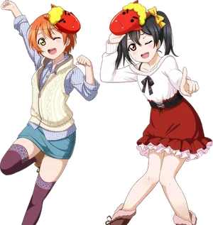 Animated Duo Dancing With Fruit Hats PNG