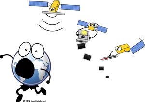 Animated Earthand Satellites Cartoon PNG image