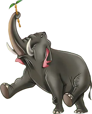 Animated Elephant Holding Branch PNG image