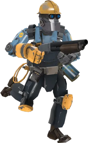 Animated Engineer Character With Gun PNG image
