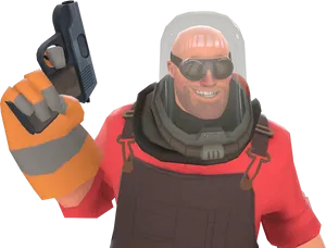 Animated Engineer Holding Wrenchand Gun PNG image
