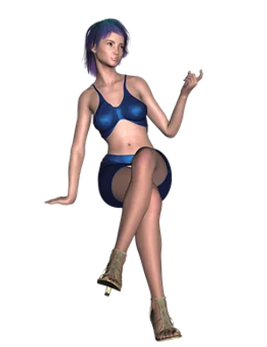 Animated Female Character Blue Outfit