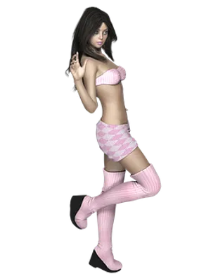 Animated Female Character Pink Outfit