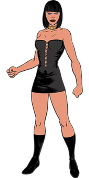 Animated Female Characterin Black Dress