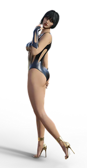 Animated Female Characterin Blue Bodysuit PNG image